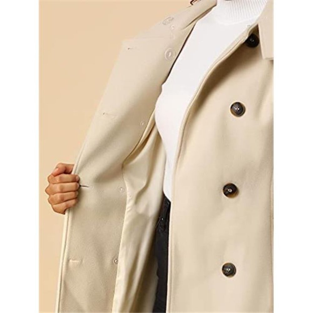 Women's Stand Collar Double Breasted Pockets Trendy Outwear Winter Coat - Picture 7 of 7